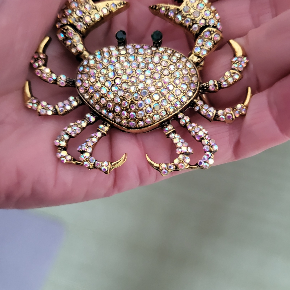 Heidi Daus Gold-Tone Crystal Pave Crab Brooch with Aurora Borealis Accents - Picture 4 of 5